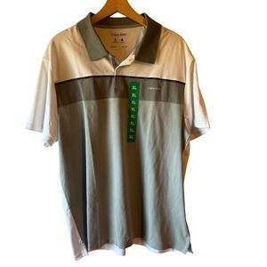 NEW Calvin Klein Men's XL Quick Dry Wicking Polo Shirt White Grey Stripe